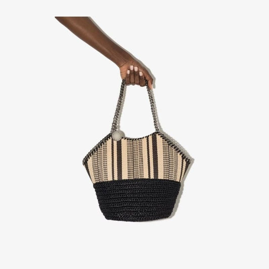 Black Falabella Medium Raffia Tote Bag