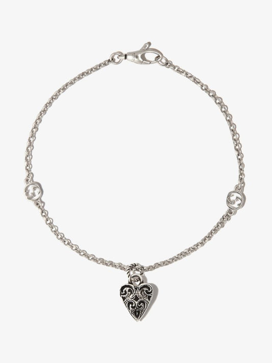 Sterling Silver Engraved Heart Charm Bracelet