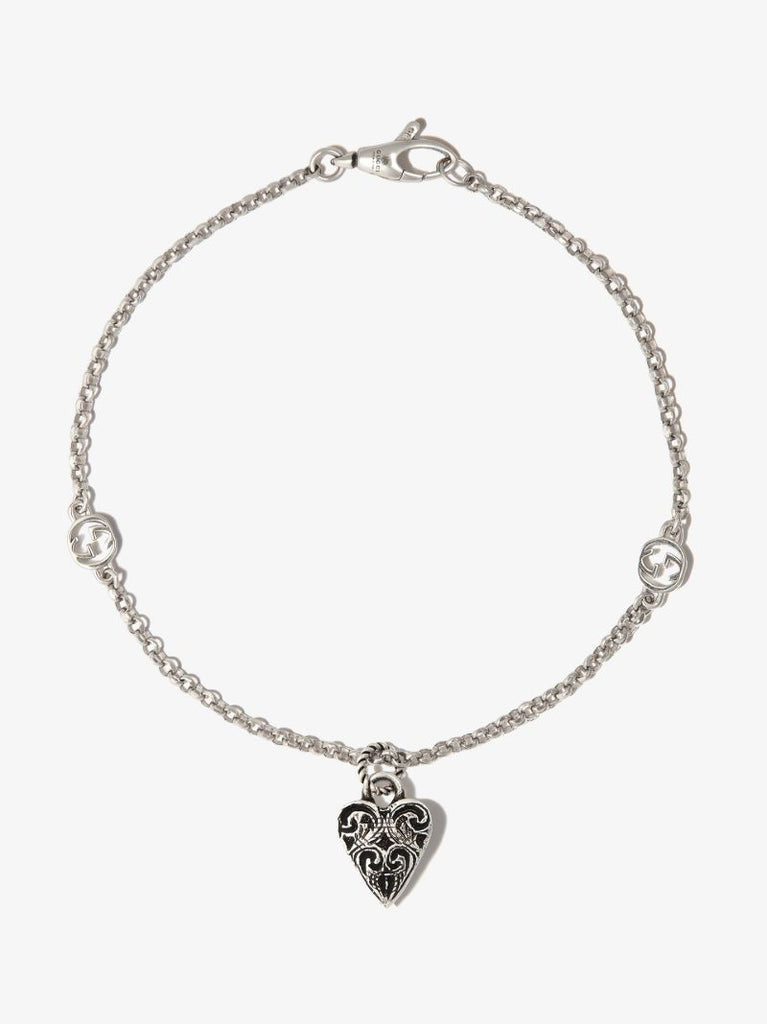 Sterling Silver Engraved Heart Charm Bracelet