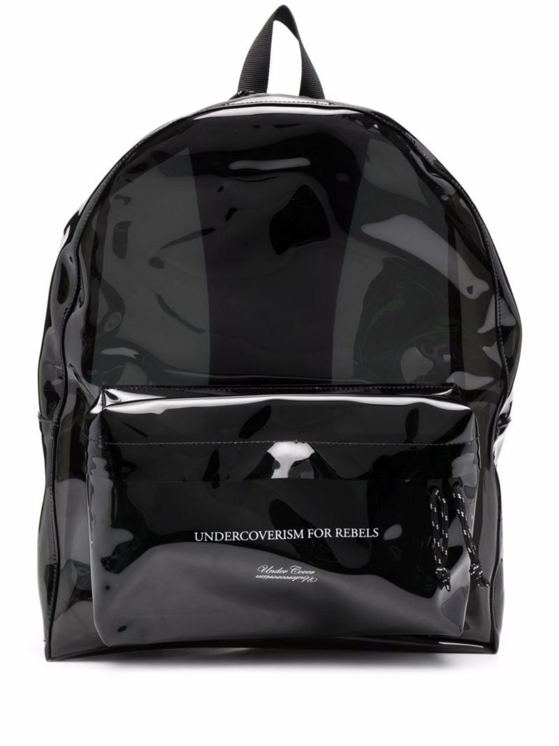 Black Slogan-print Transparent Backpack