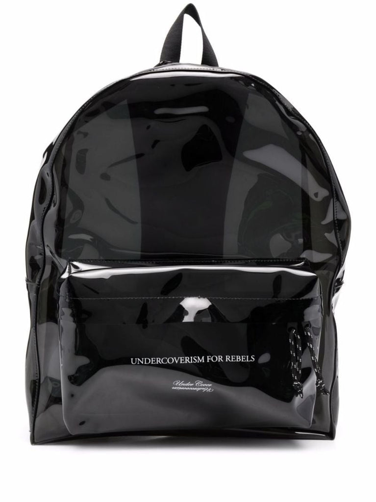 Black Slogan-print Transparent Backpack