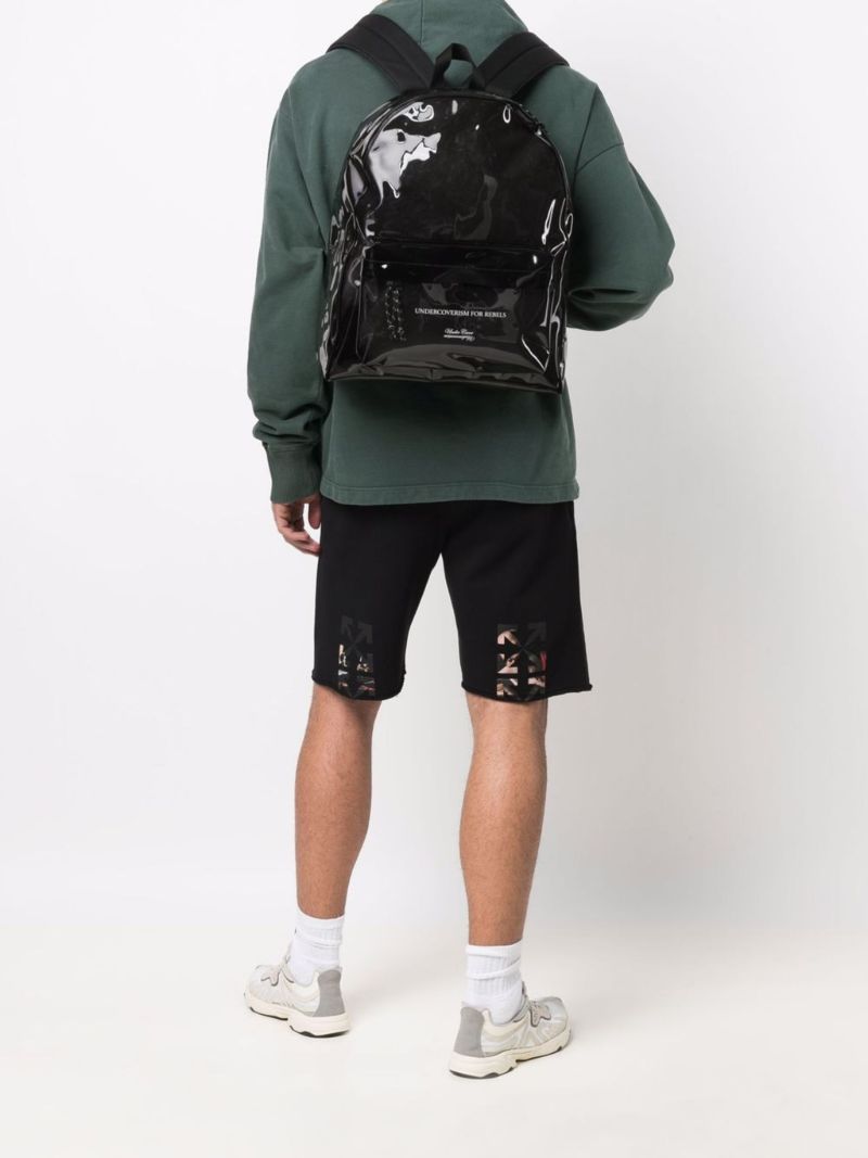 Black Slogan-print Transparent Backpack
