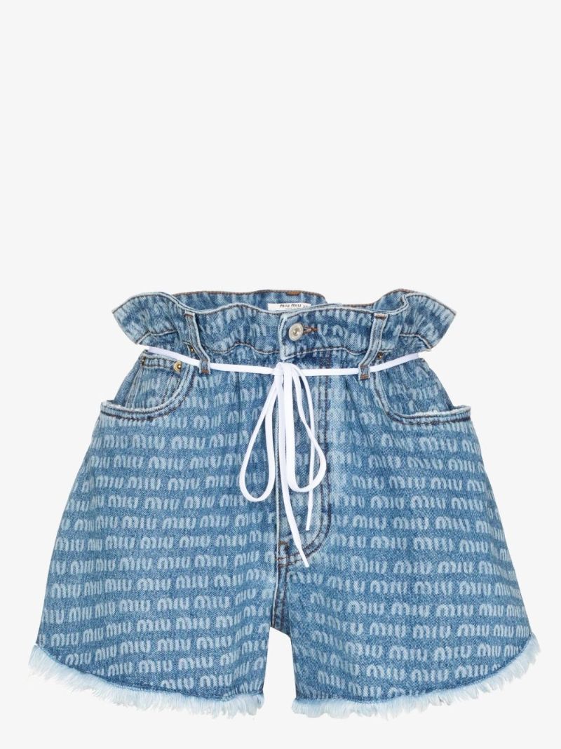 Logo Print Paperbag Waist Denim Shorts