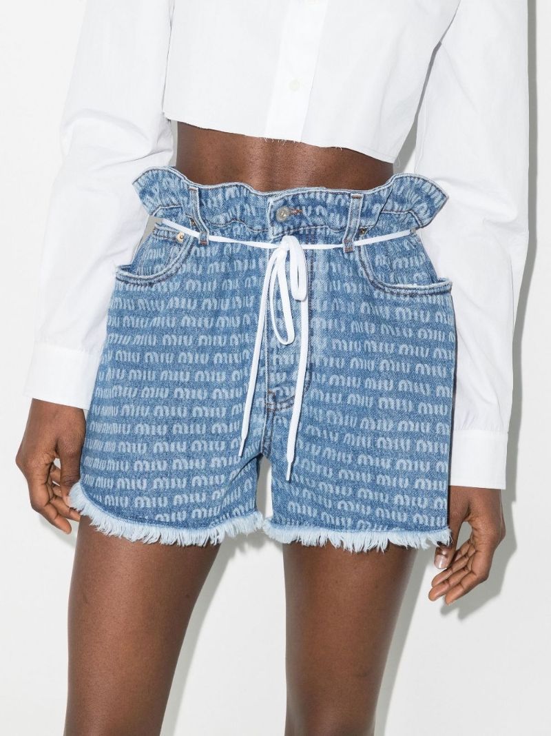 Logo Print Paperbag Waist Denim Shorts