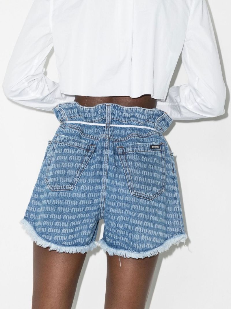 Logo Print Paperbag Waist Denim Shorts