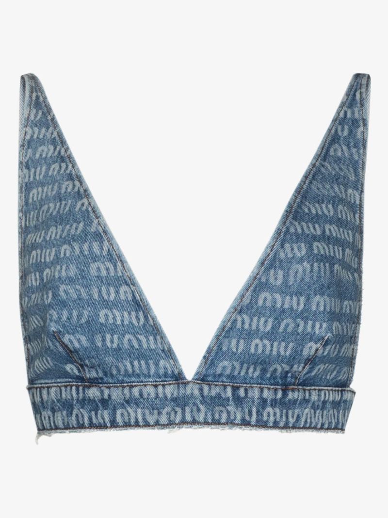 Logo Denim Bralette Top