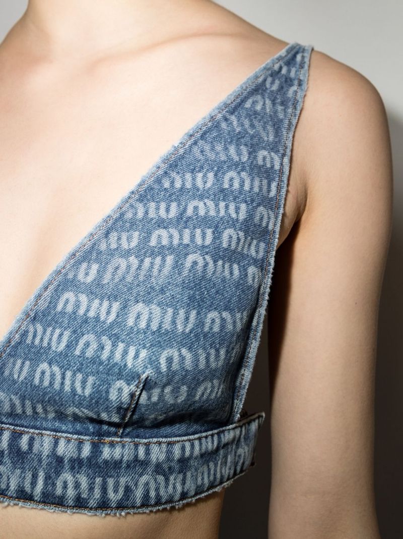 Logo Denim Bralette Top