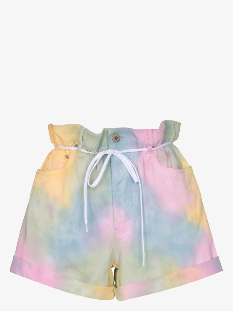 Tie-dye Paperbag-waist Denim Shorts