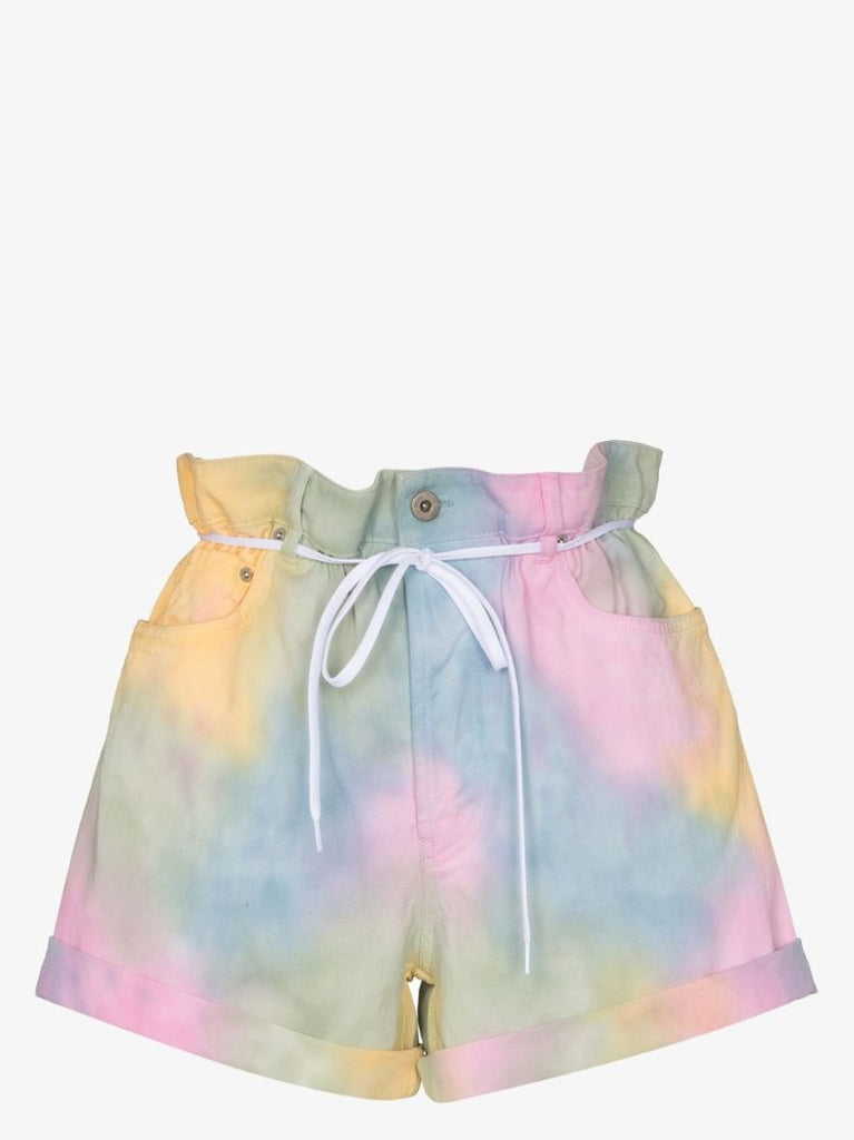 Tie-dye Paperbag-waist Denim Shorts