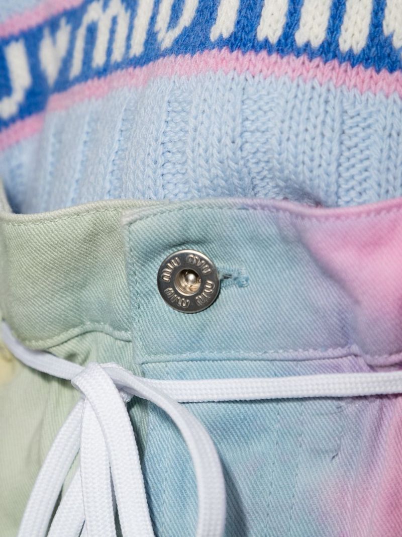 Tie-dye Paperbag-waist Denim Shorts