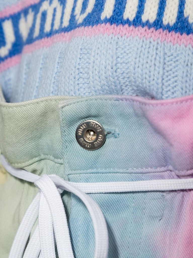 Tie-dye Paperbag-waist Denim Shorts