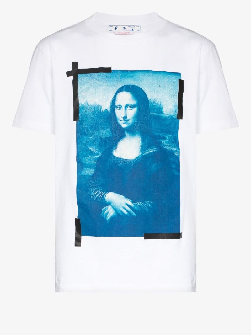 White Mona Lisa Print Cotton T-shirt