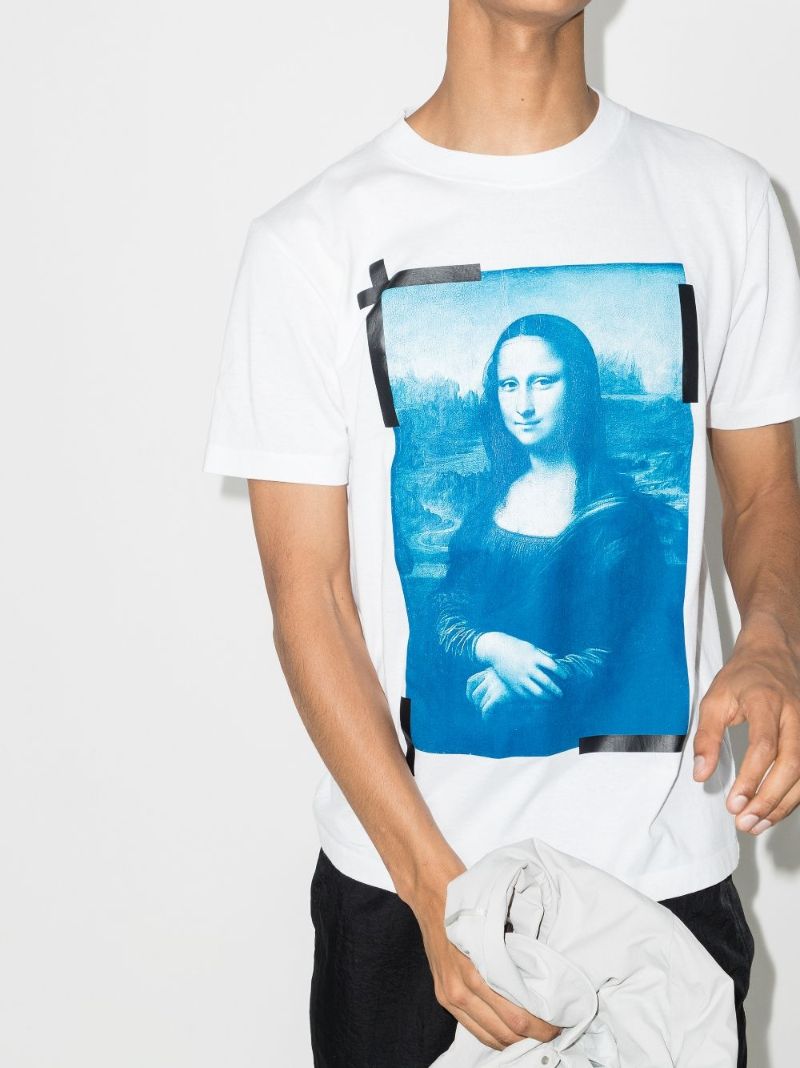 White Mona Lisa Print Cotton T-shirt