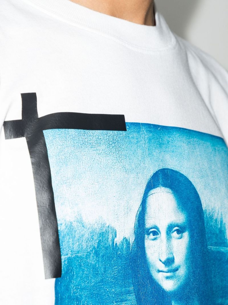 White Mona Lisa Print Cotton T-shirt