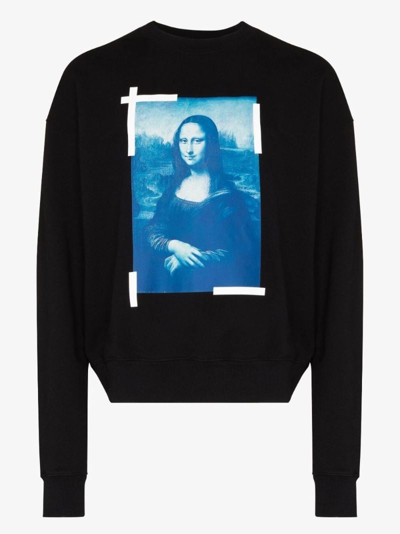 Black Mona Lisa Print Cotton Sweatshirt