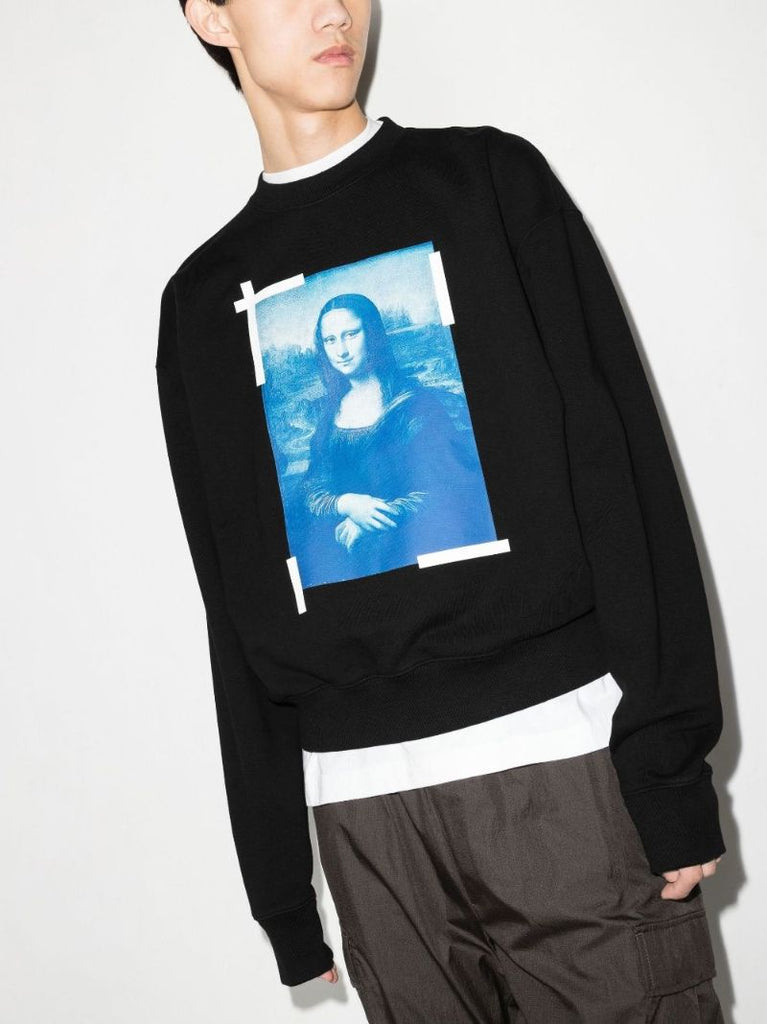 Black Mona Lisa Print Cotton Sweatshirt