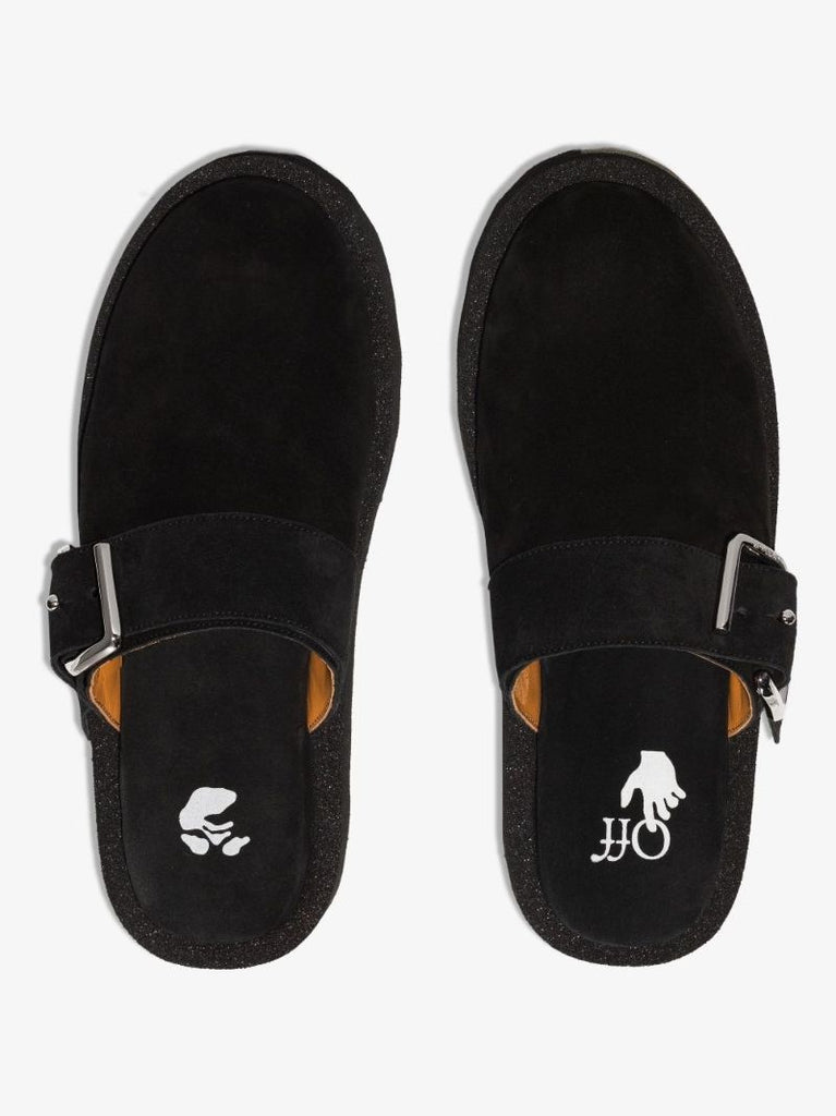 Black Sponge Suede Mules