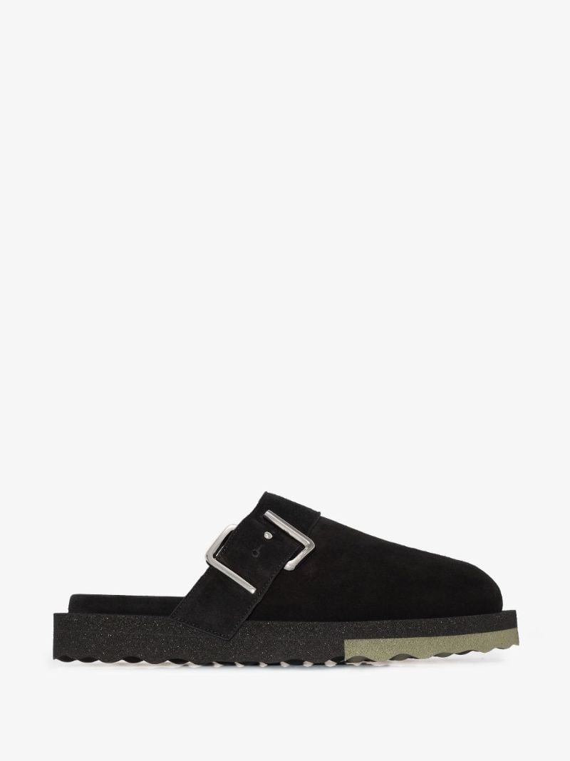Black Sponge Suede Mules