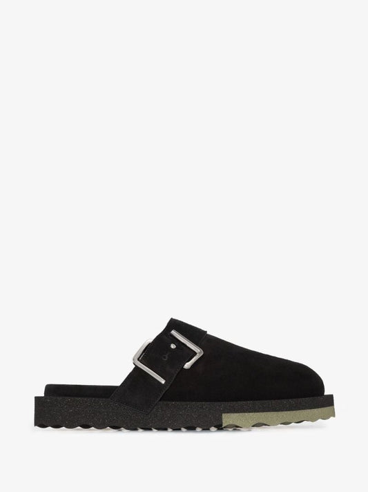 Black Sponge Suede Mules