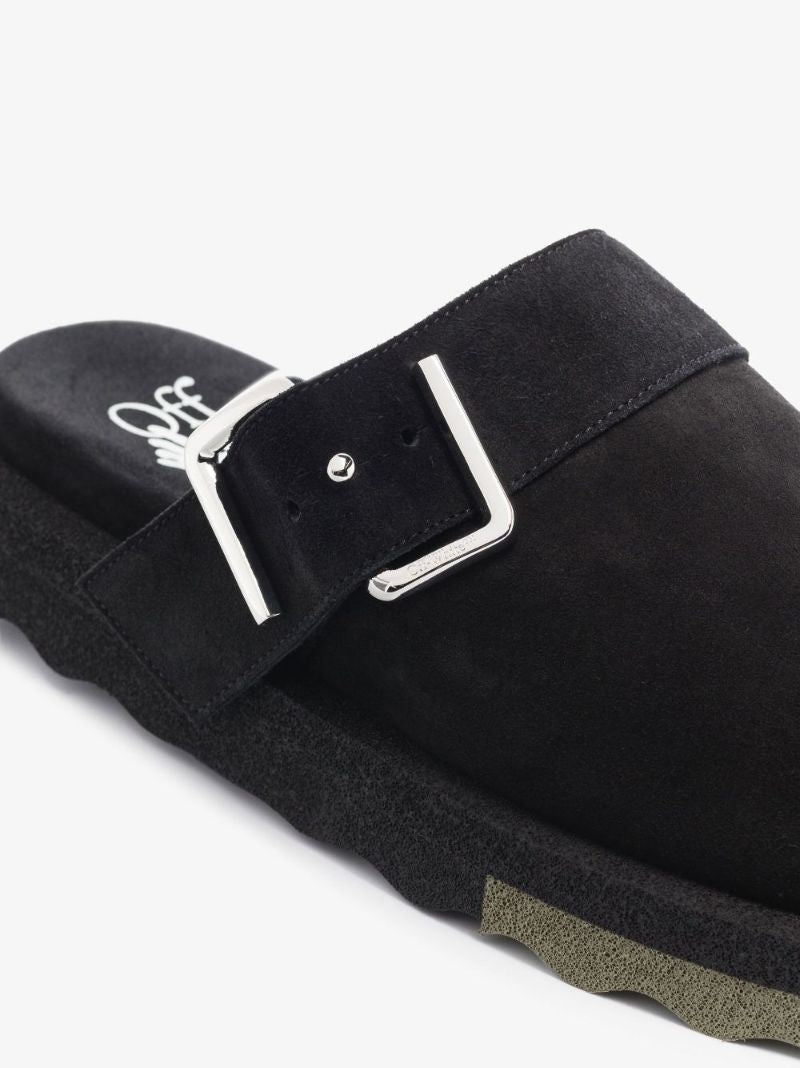 Black Sponge Suede Mules