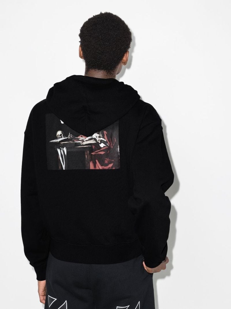 Black Caravaggio Print Cotton Hoodie