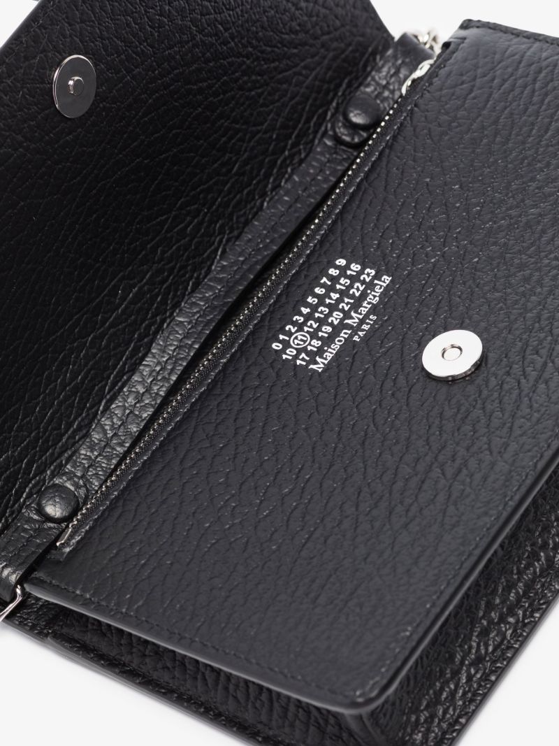 Black Four-stitch Leather Chain Wallet