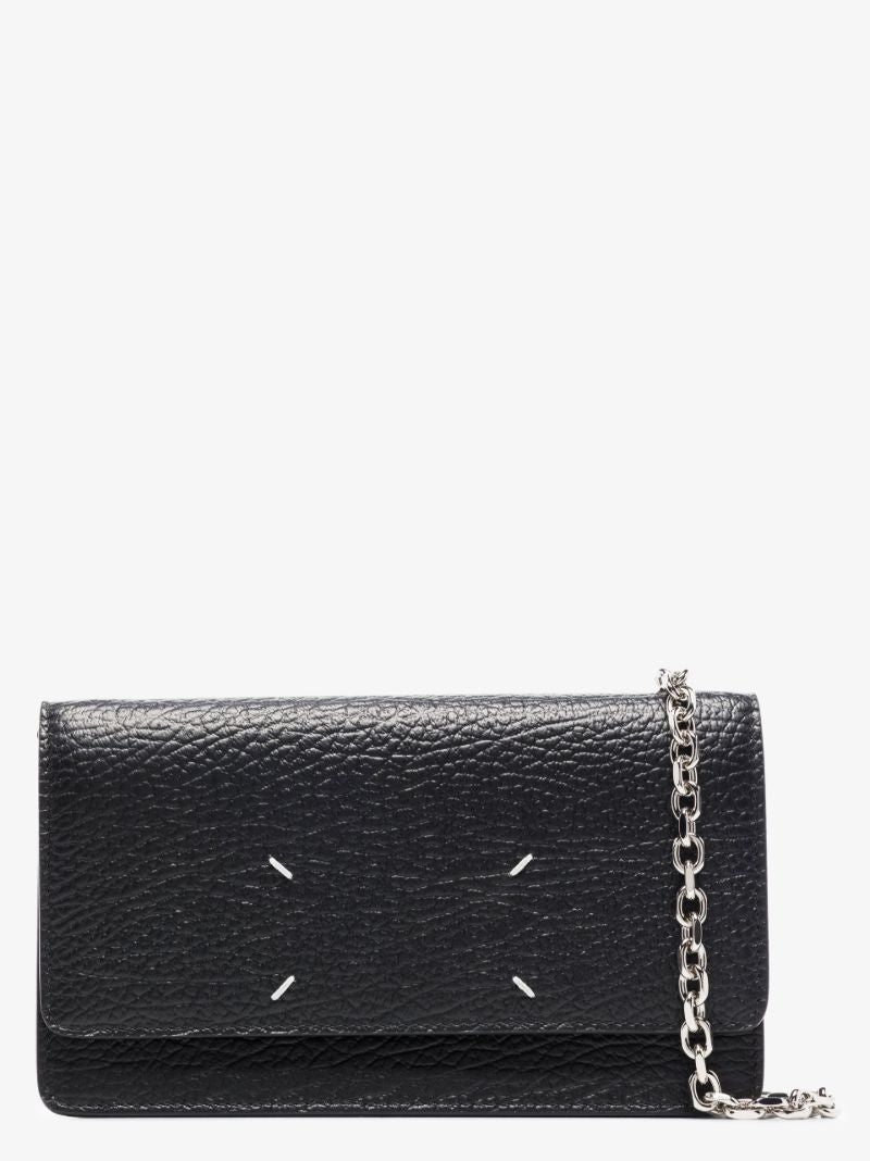 Black Four-stitch Leather Chain Wallet