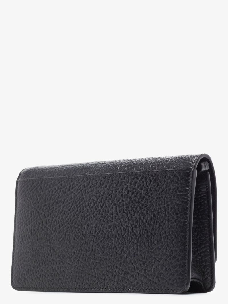 Black Four-stitch Leather Chain Wallet