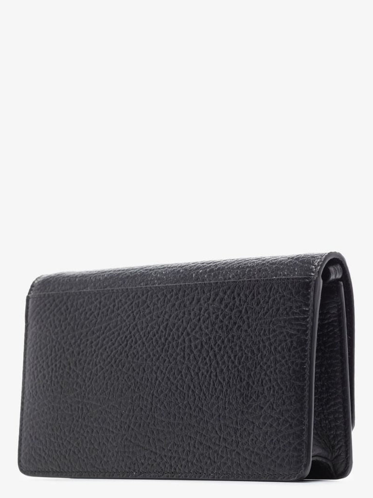 Black Four-stitch Leather Chain Wallet