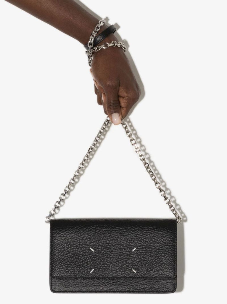 Black Four-stitch Leather Chain Wallet