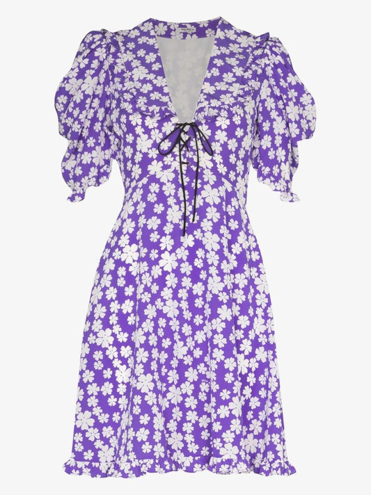 Floral Print Silk Mini Dress