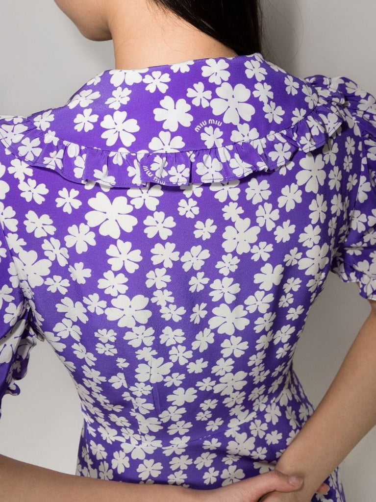Floral Print Silk Mini Dress