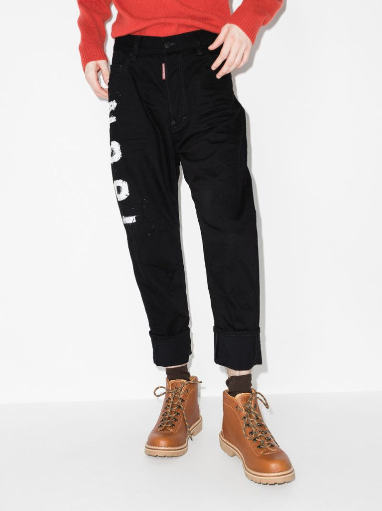 Spray Icon Logo Print Tapered Jeans