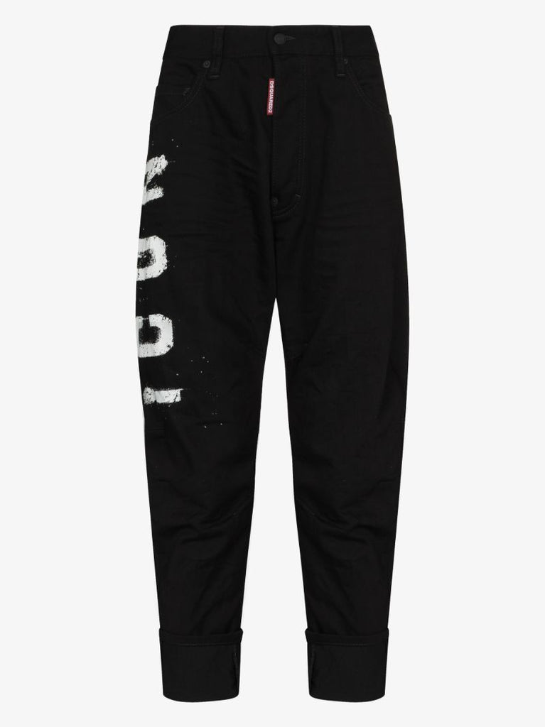 Spray Icon Logo Print Tapered Jeans