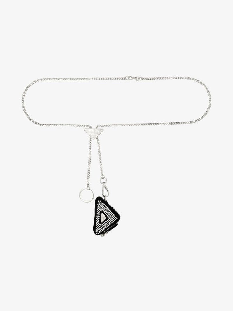 Silver Tone Crystal Pouch Chain Belt