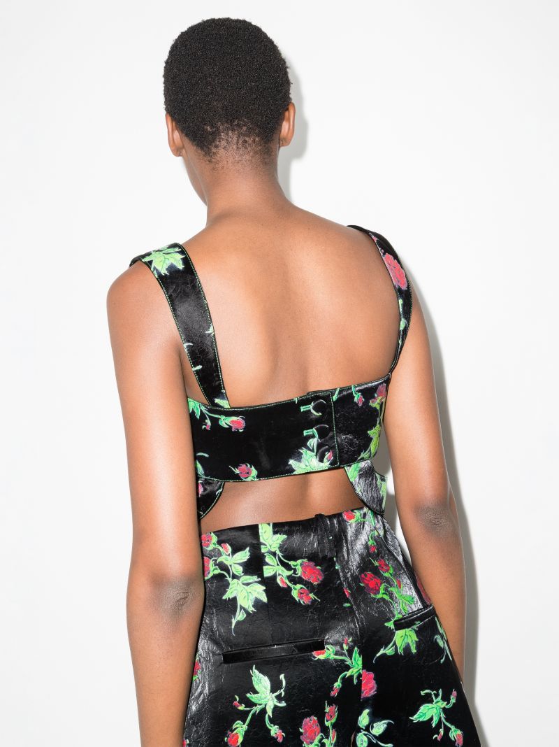 Floral Print Faux Leather Crop Top