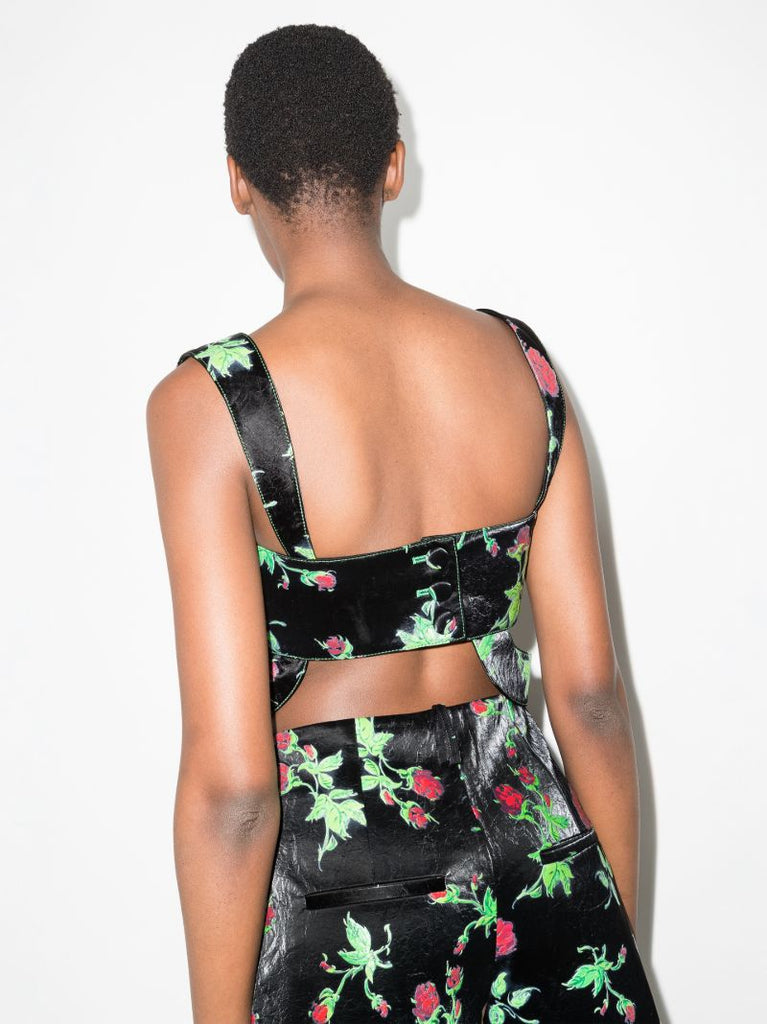 Floral Print Faux Leather Crop Top