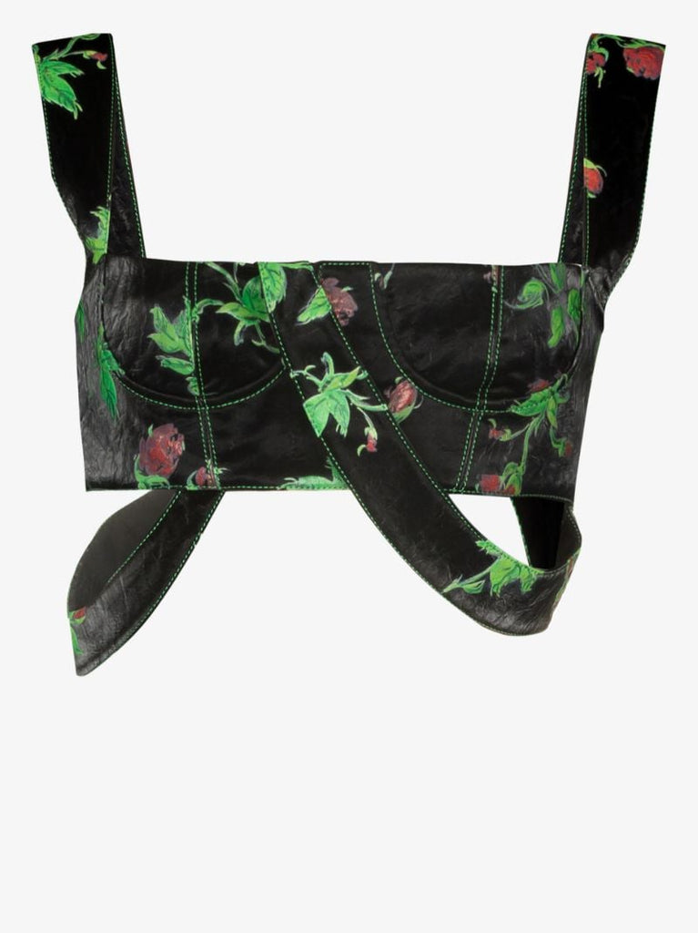Floral Print Faux Leather Crop Top