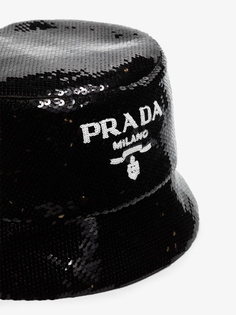 Black Logo Sequinned Bucket Hat