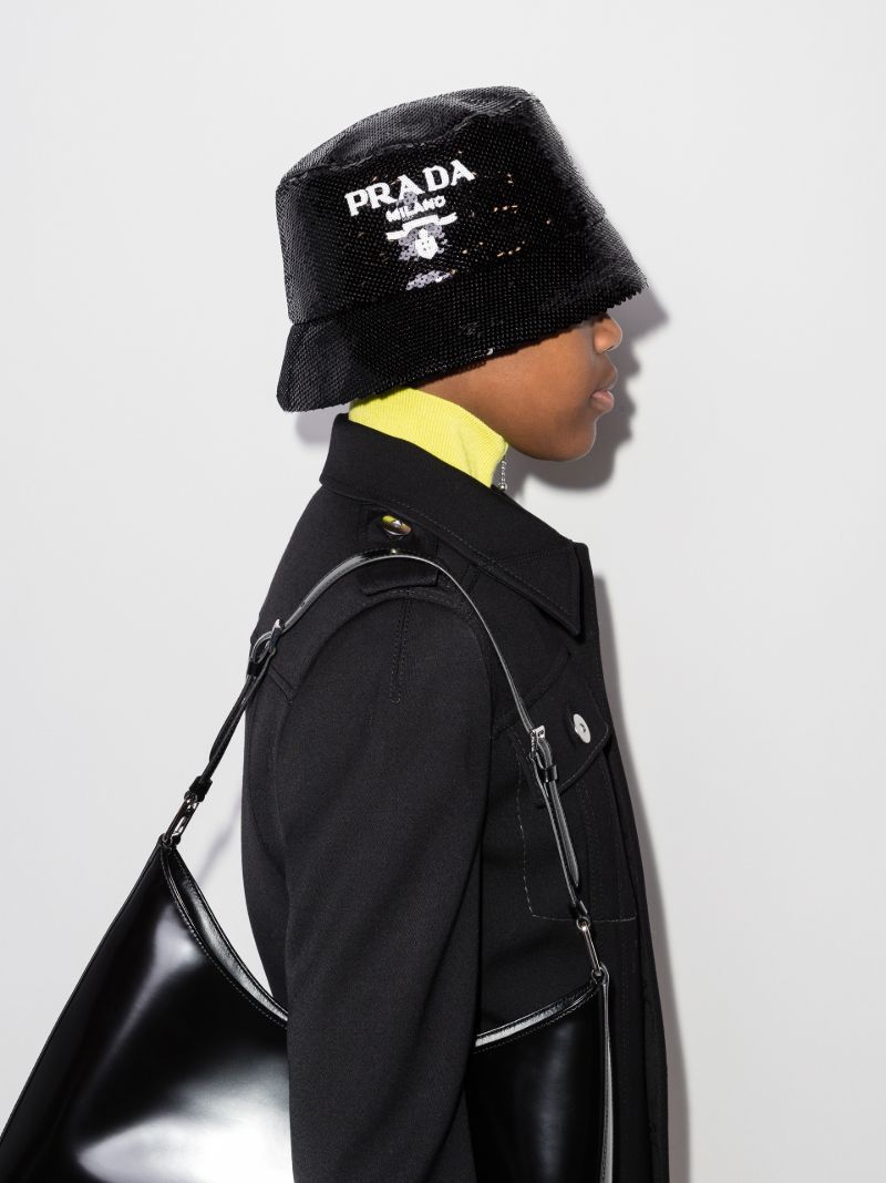 Black Logo Sequinned Bucket Hat