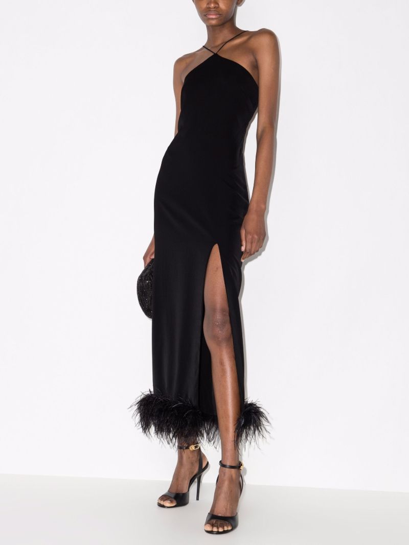 Cadillac Feather Trim Halterneck Midi Dress