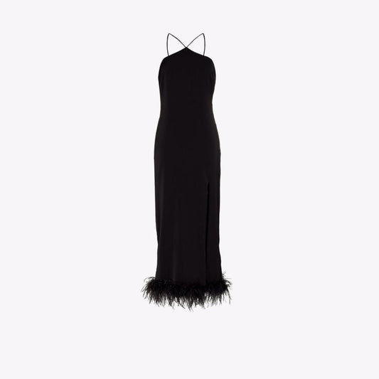 Cadillac Feather Trim Halterneck Midi Dress