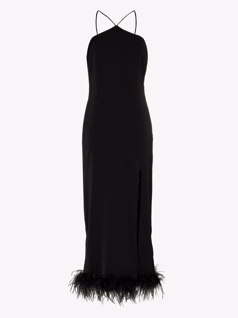 Cadillac Feather Trim Halterneck Midi Dress