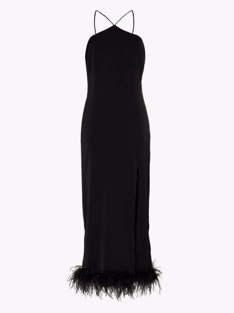 Cadillac Feather Trim Halterneck Midi Dress