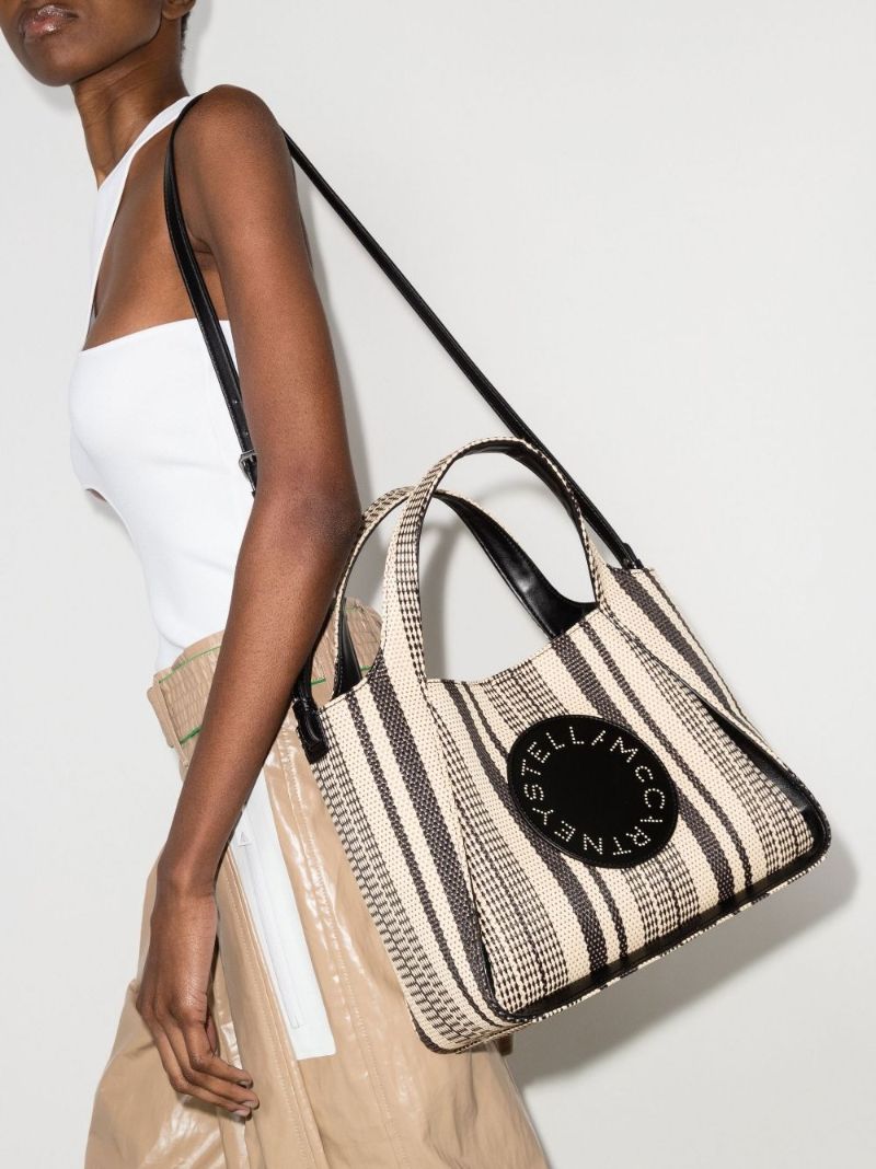 Neutral Logo Striped Raffia Tote Bag