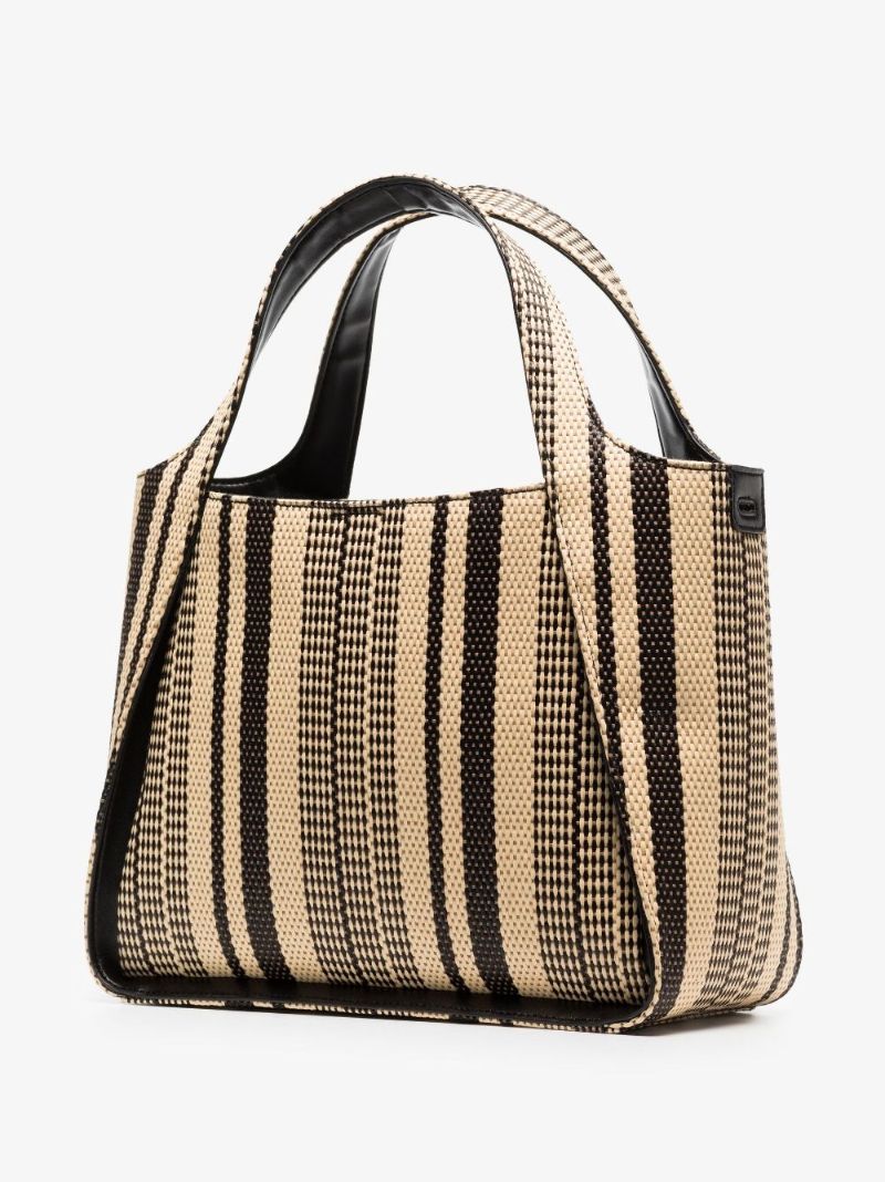 Neutral Logo Striped Raffia Tote Bag