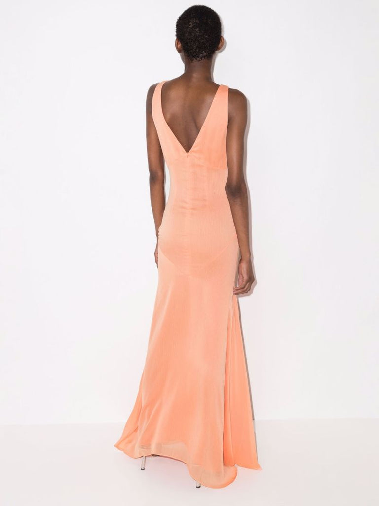 Moss Ruched Chiffon Maxi Dress