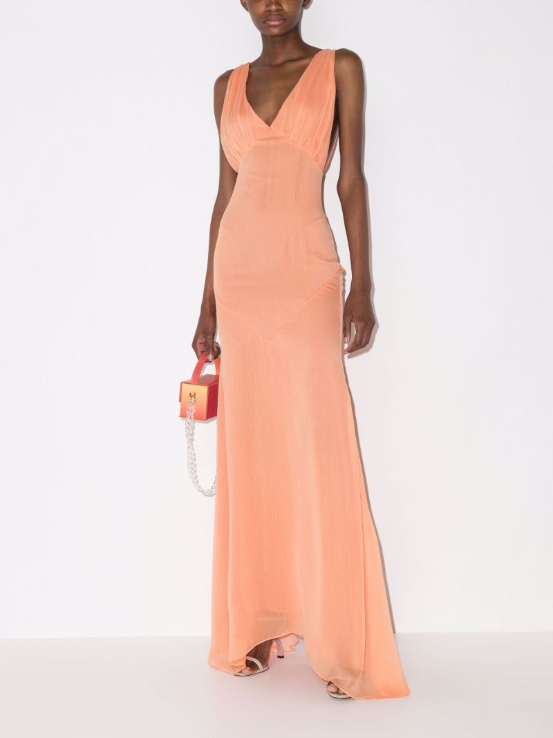 Moss Ruched Chiffon Maxi Dress