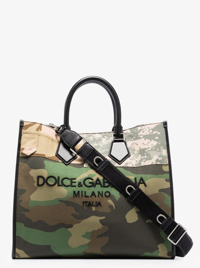 Green Logo Embroidered Camouflage Tote Bag