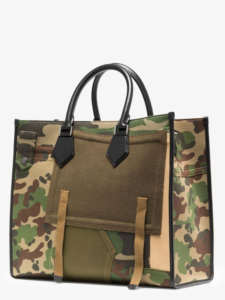 Green Logo Embroidered Camouflage Tote Bag